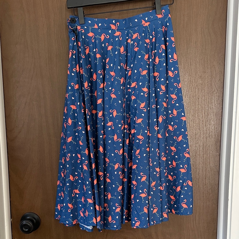 Modcloth Blue Flamingo Pattern Midi Skirt